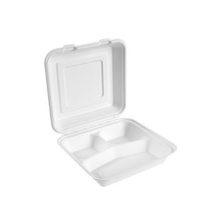 8'' 3-Compartments Bagasse clamshell
